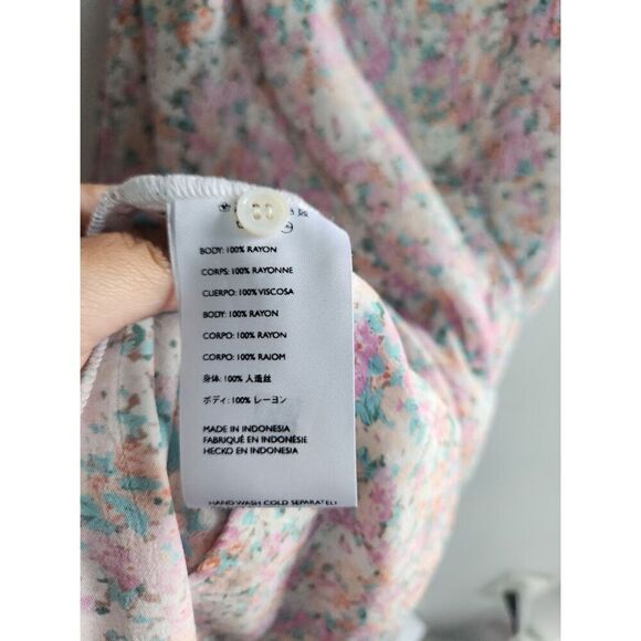 Faithful the Brand "Massimo" Pink Floral Tie Front Flare Sleeve Midi Dress sz 4 - Picture 10 of 11